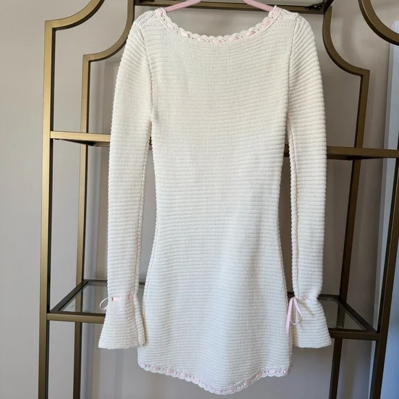 🆕Cream For Love And Lemons Olina Crochet Mini Dress Sz Medium - Picture 5 of 10